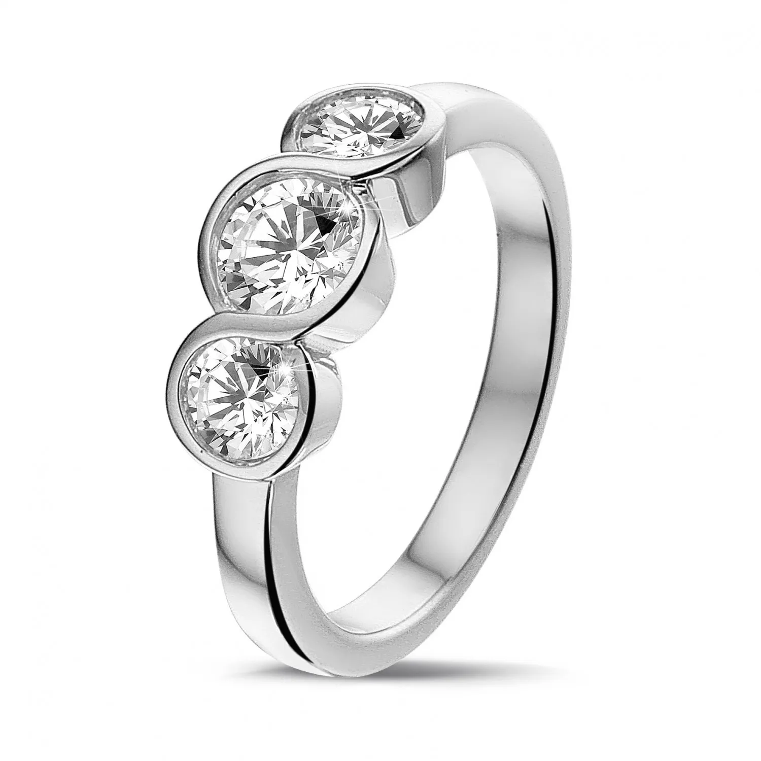 0.95 quilates anillo trilogía en platino con diamantes redondos 