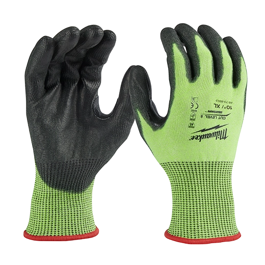 12 PAIR HIGH VISIBILITY CUT LEVEL 5 POLYURETHANE DIPPED GLOVES  XL