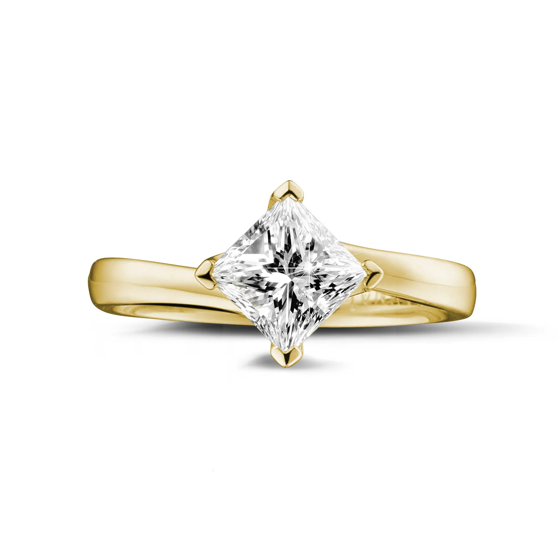 1.50 quilates anillo solitario en oro amarillo con diamante talla princesa 