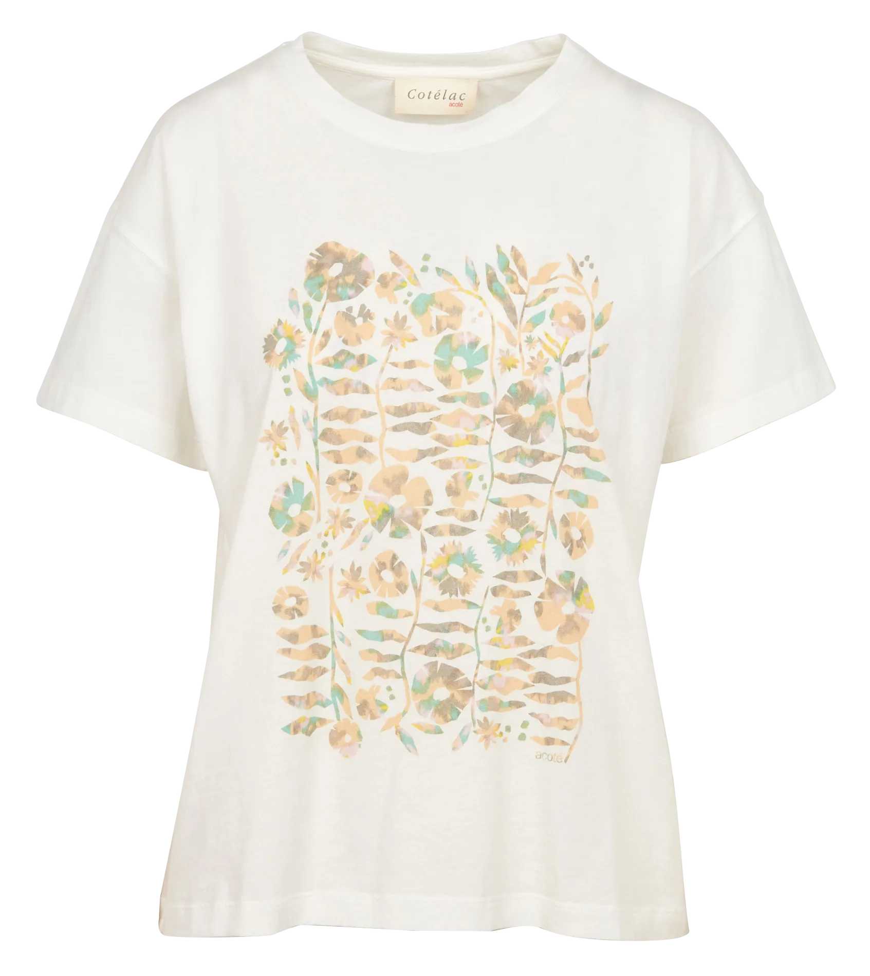 ACOTE Camiseta de algodón orgánico con estampado floral en blanco