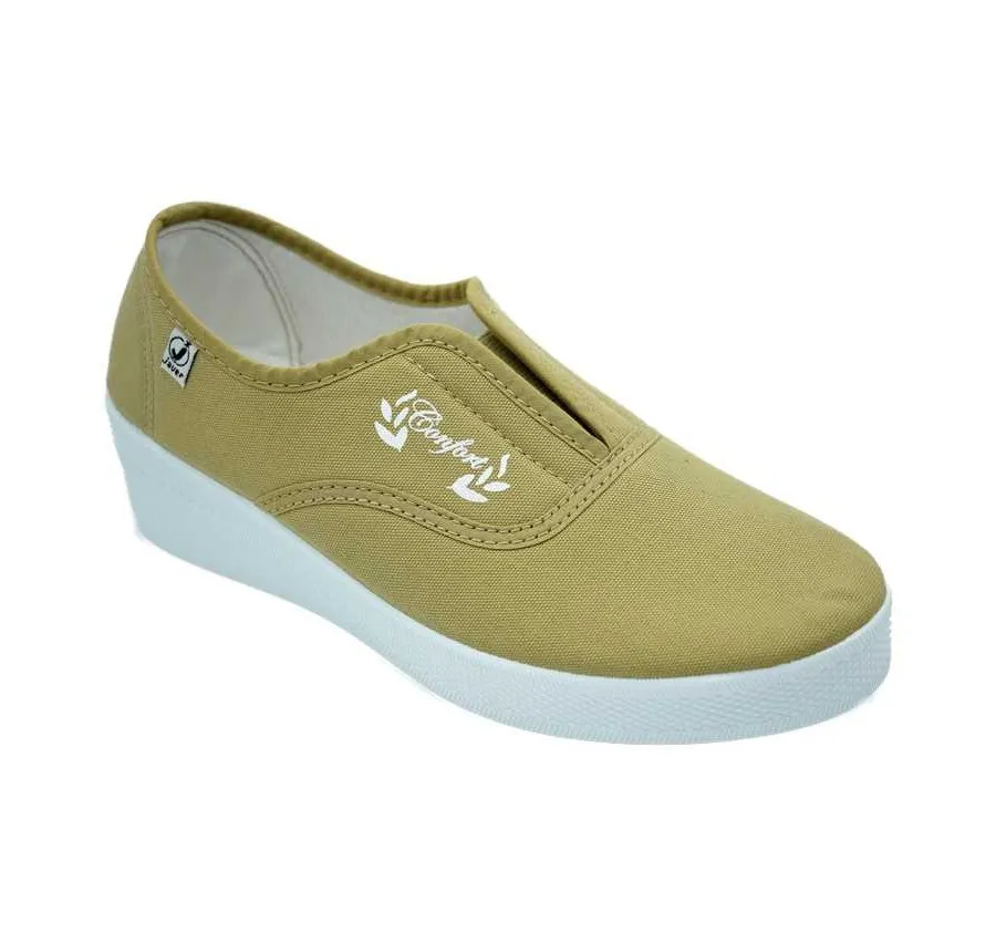 AEROBIC ELÁSTICO CENTRAL CÓMODO PLAYERA DE MUJER LONA BEIGE CUÑA ALTA 25905