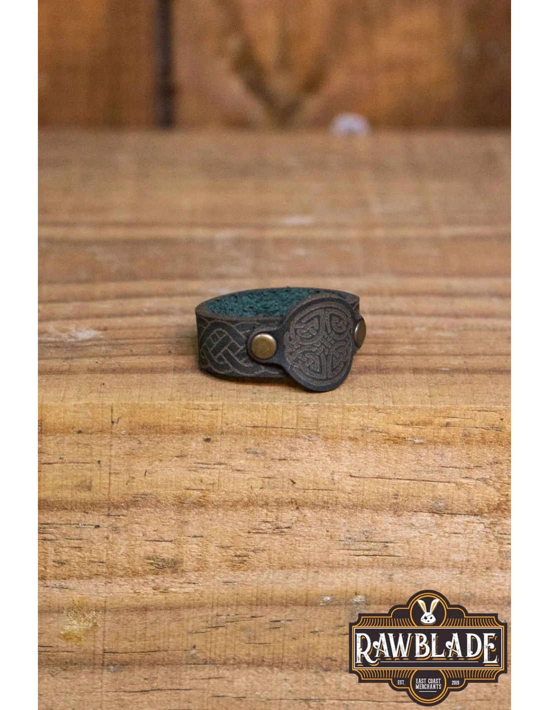 ANILLO CELTA LUGH EN CUERO  VERDE