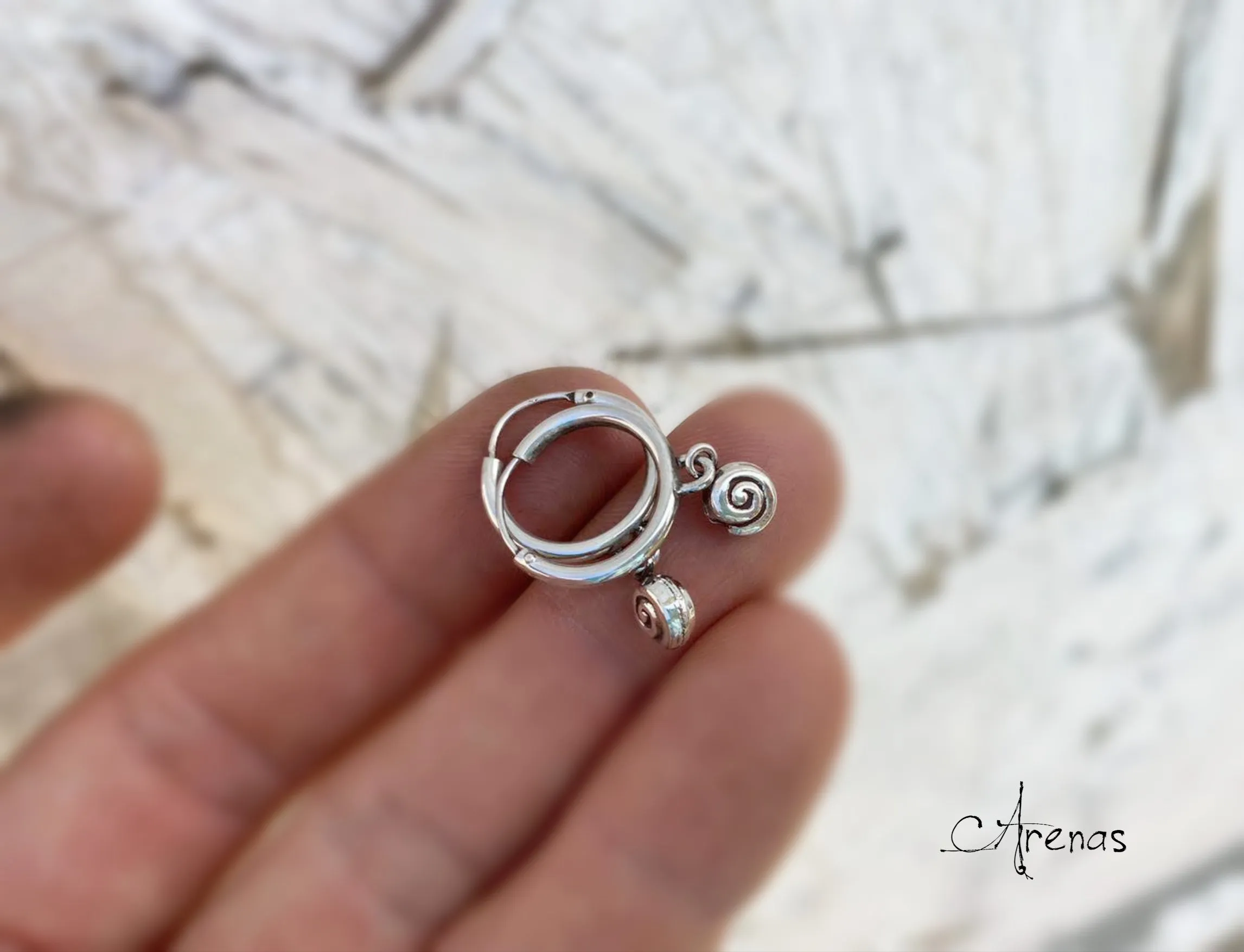 AROS DE PLATA CON CARACOLA  AROS DE PLATA 16 MM
