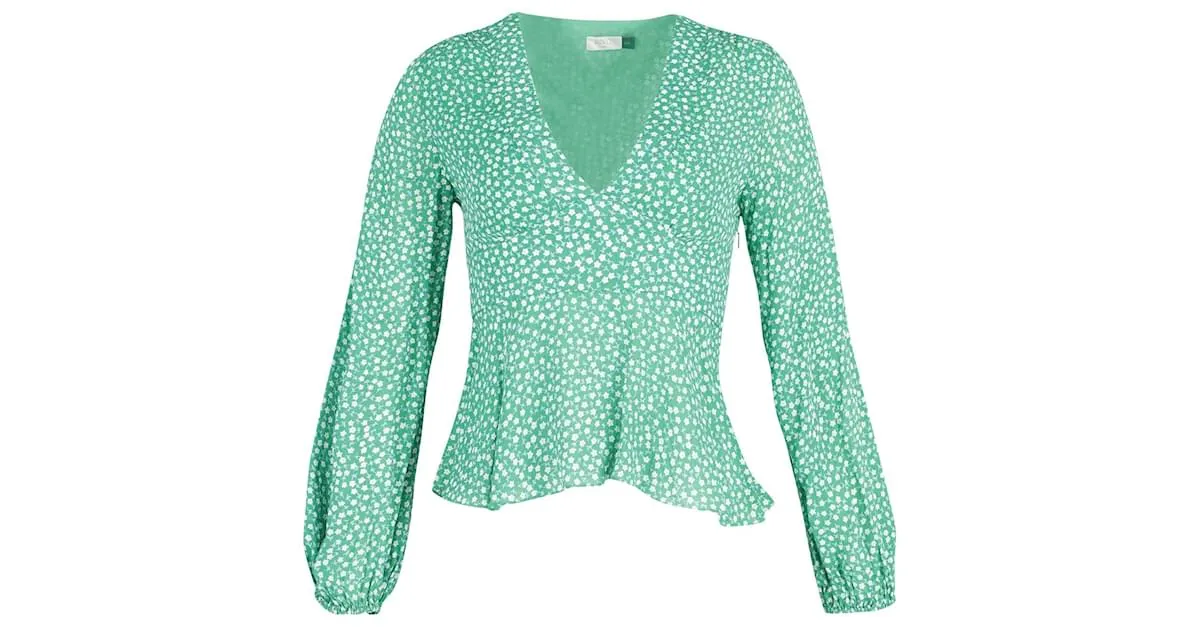 Autre Marque Top con estampado floral y mangas obispo de Rixo en viscosa verde 