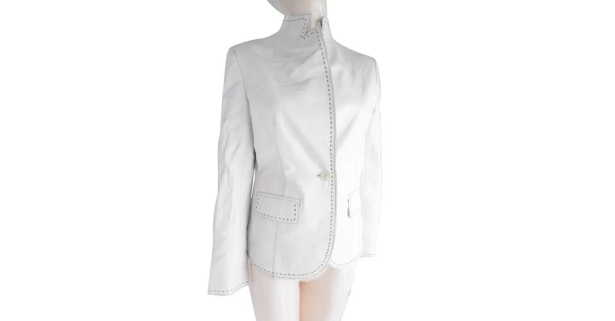 Balmain Chaqueta de cuero con cuello alto Blanco 