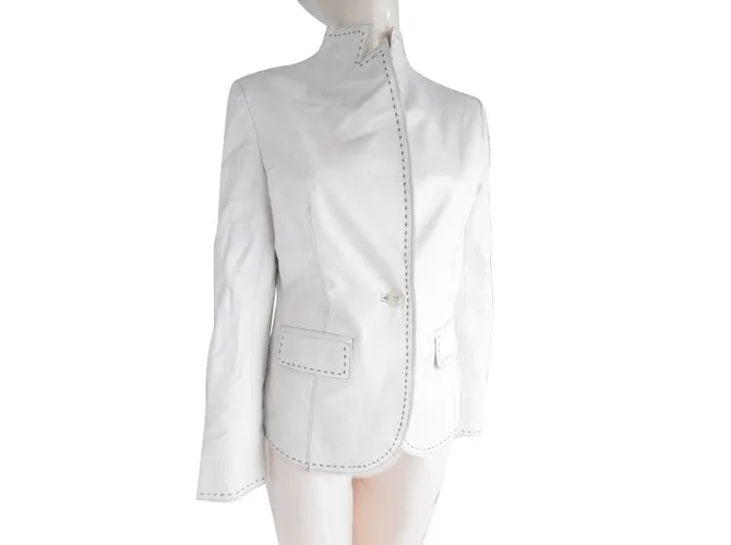 Balmain Chaqueta de cuero con cuello alto Blanco 