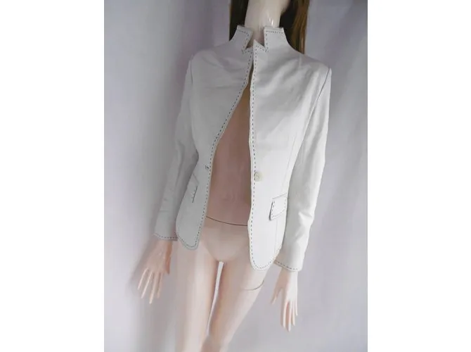Balmain Chaqueta de cuero con cuello alto Blanco 