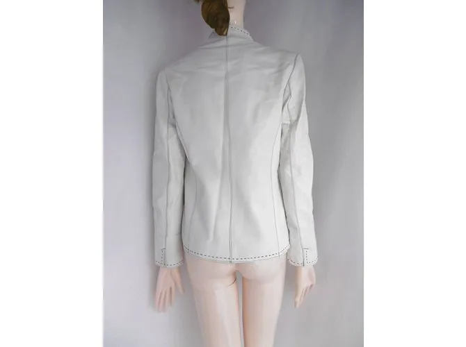 Balmain Chaqueta de cuero con cuello alto Blanco 