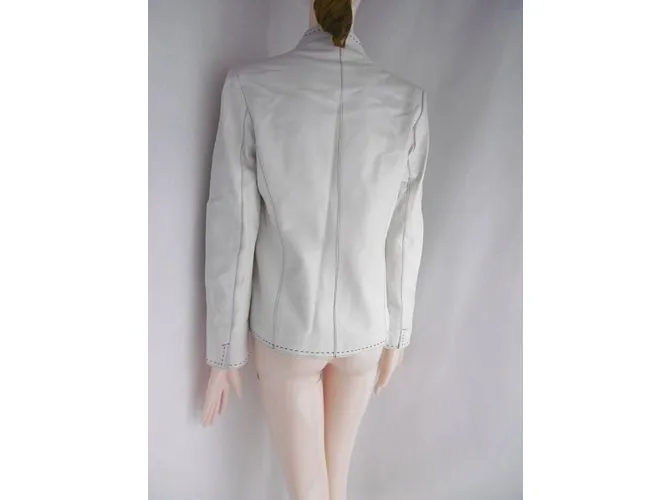 Balmain Chaqueta de cuero con cuello alto Blanco 