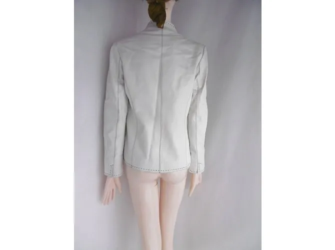 Balmain Chaqueta de cuero con cuello alto Blanco 