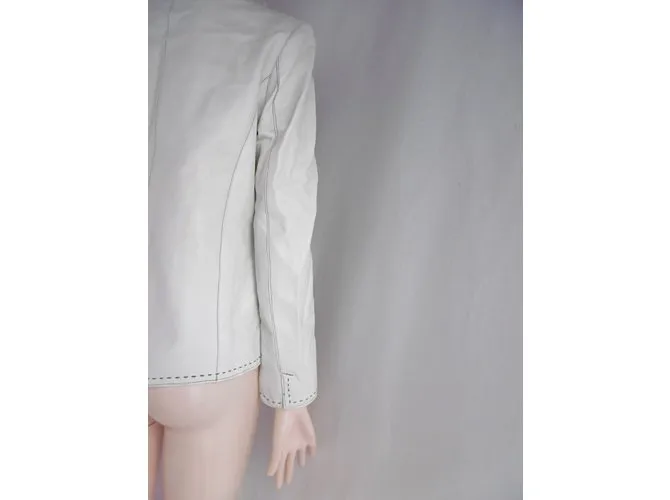 Balmain Chaqueta de cuero con cuello alto Blanco 
