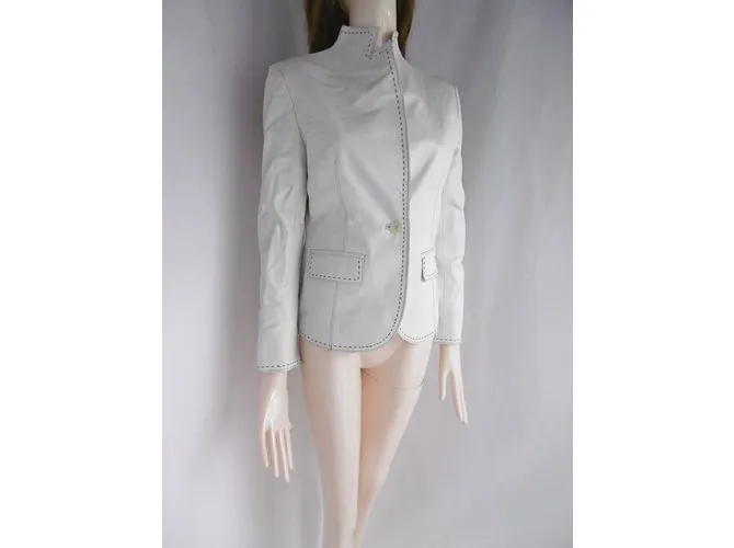 Balmain Chaqueta de cuero con cuello alto Blanco 