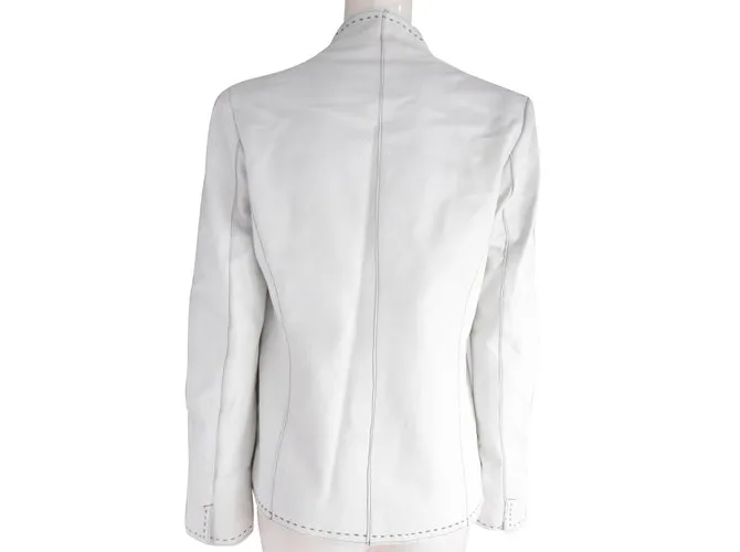 Balmain Chaqueta de cuero con cuello alto Blanco 