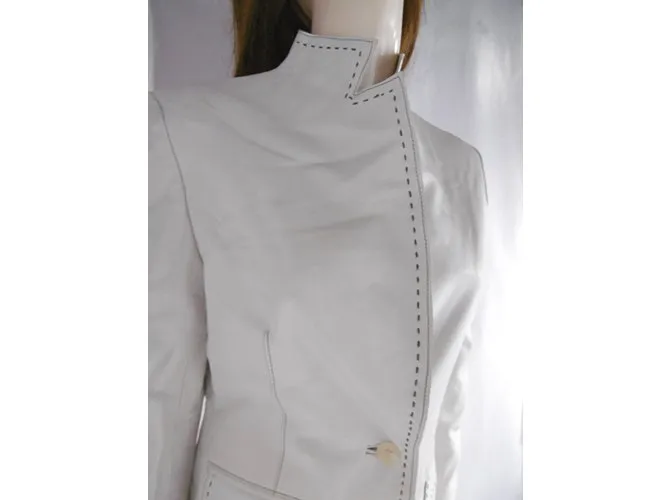 Balmain Chaqueta de cuero con cuello alto Blanco 