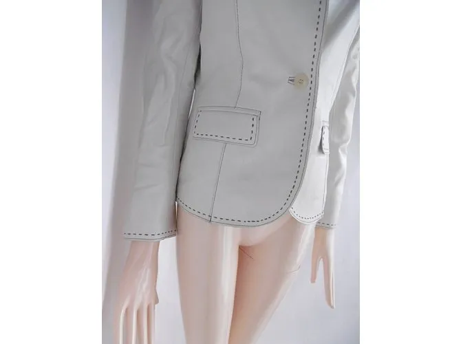 Balmain Chaqueta de cuero con cuello alto Blanco 