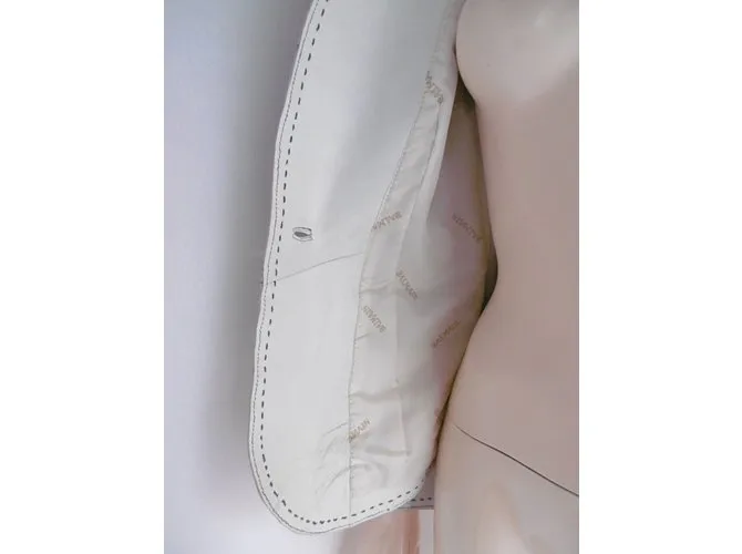 Balmain Chaqueta de cuero con cuello alto Blanco 