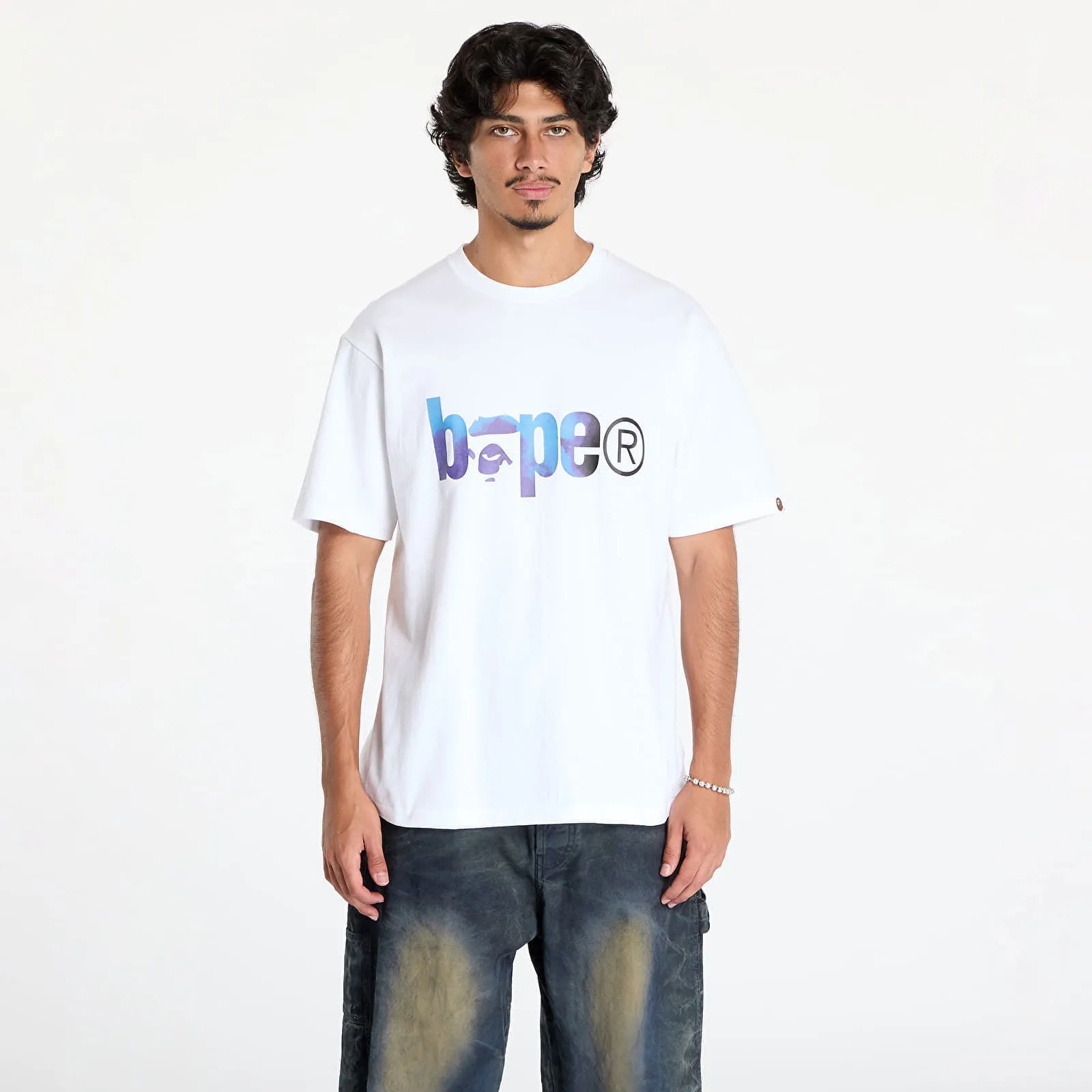 BAPE Tie Dye Bape Logo Tee White/ Black