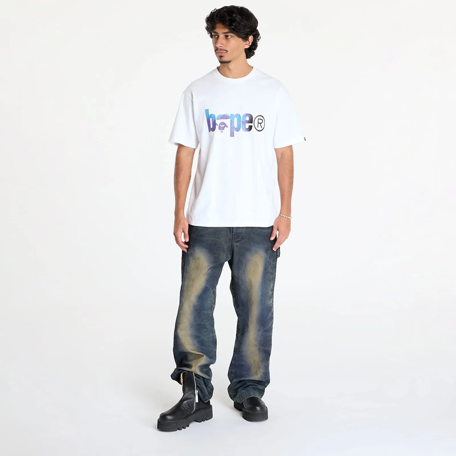 BAPE Tie Dye Bape Logo Tee White/ Black