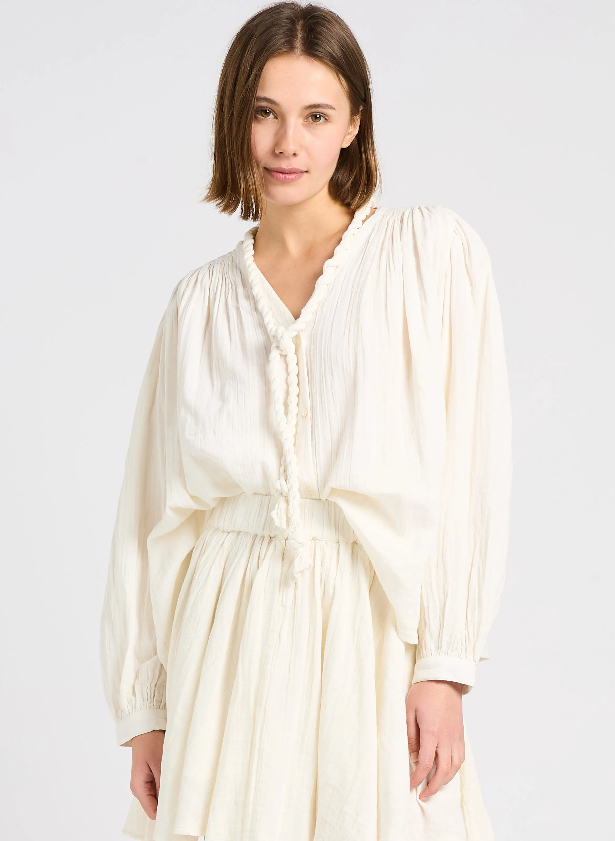 BERENICE CHICA  CAMISA HOLGADA CON CORDóN DE ALGODóN EN BLANCO