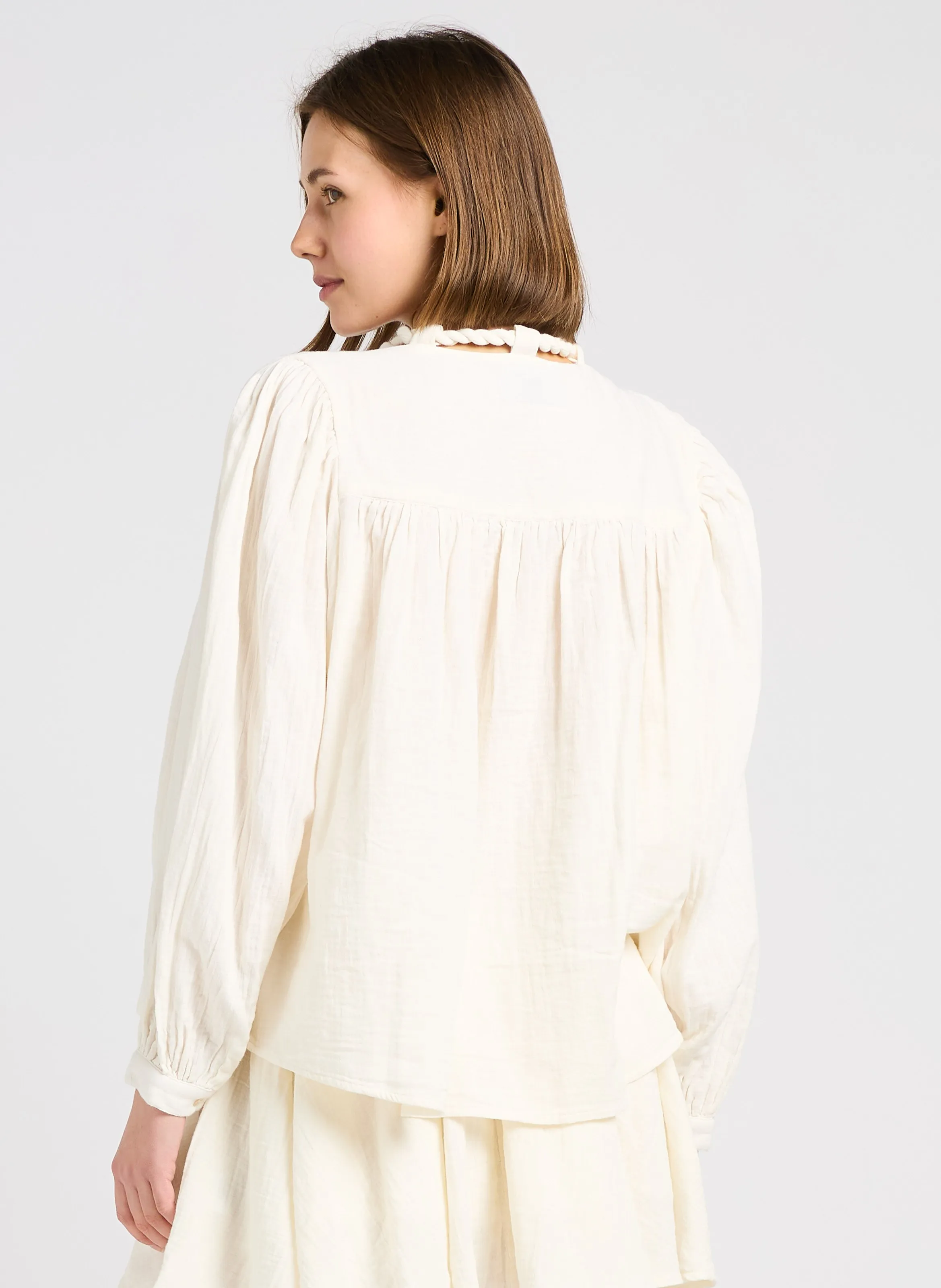 BERENICE CHICA  CAMISA HOLGADA CON CORDóN DE ALGODóN EN BLANCO