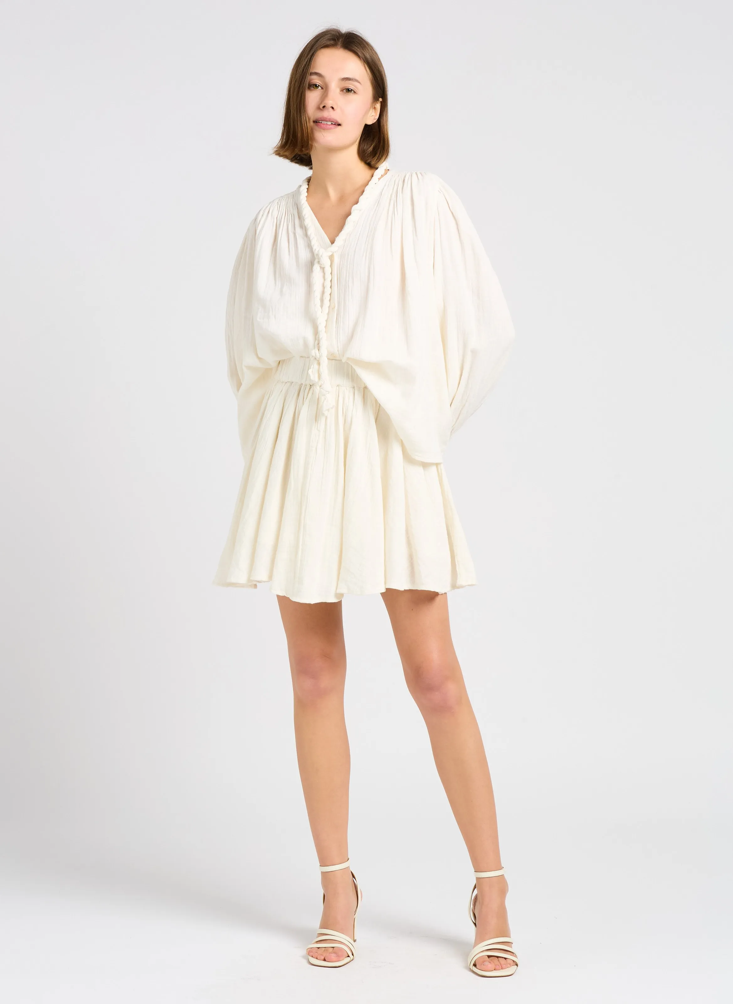 BERENICE CHICA  CAMISA HOLGADA CON CORDóN DE ALGODóN EN BLANCO