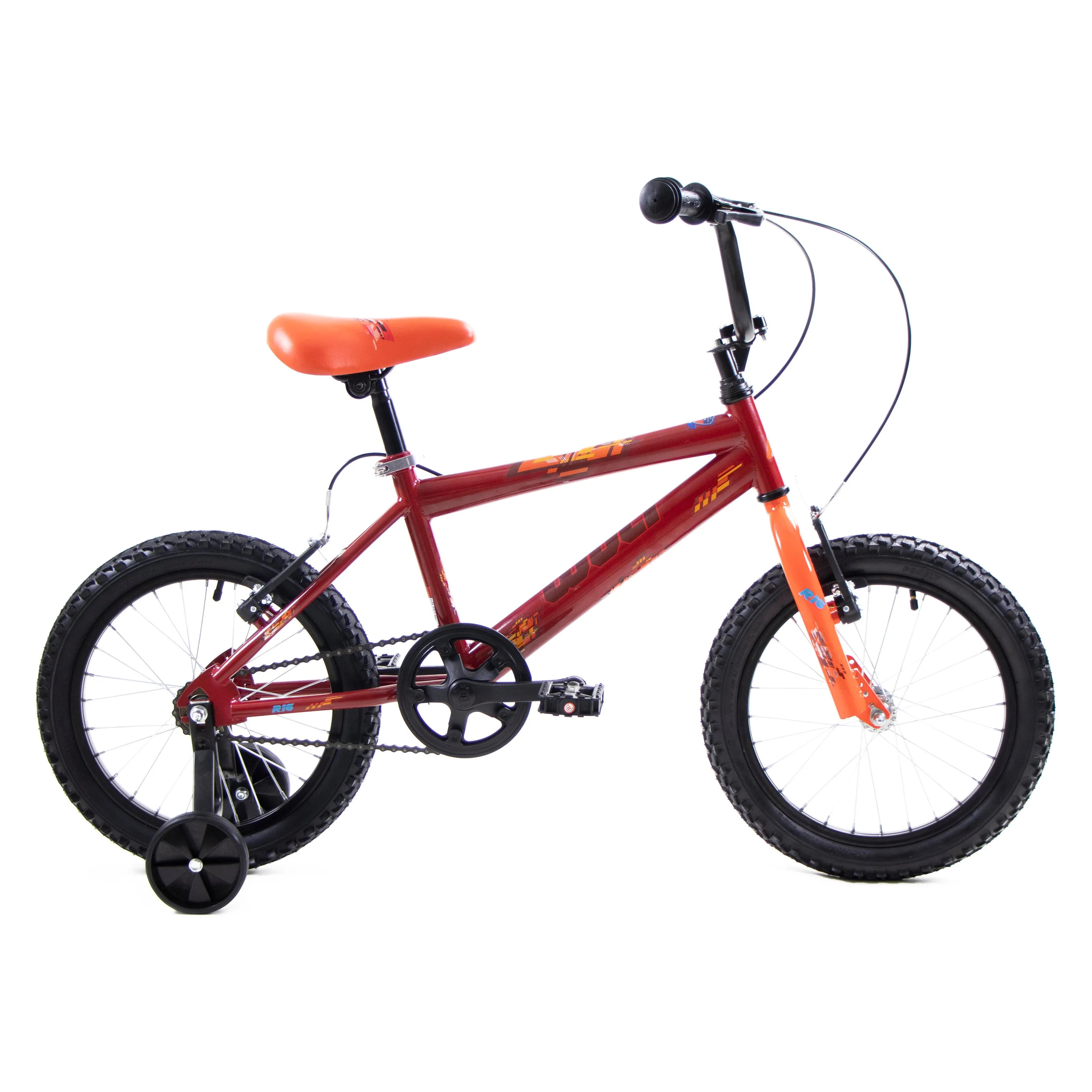 Bicicleta WOLF BMX R16 1V. Nio Frenos 'V' Ruedas Laterales Acero Guinda/Naranja Talla:UN