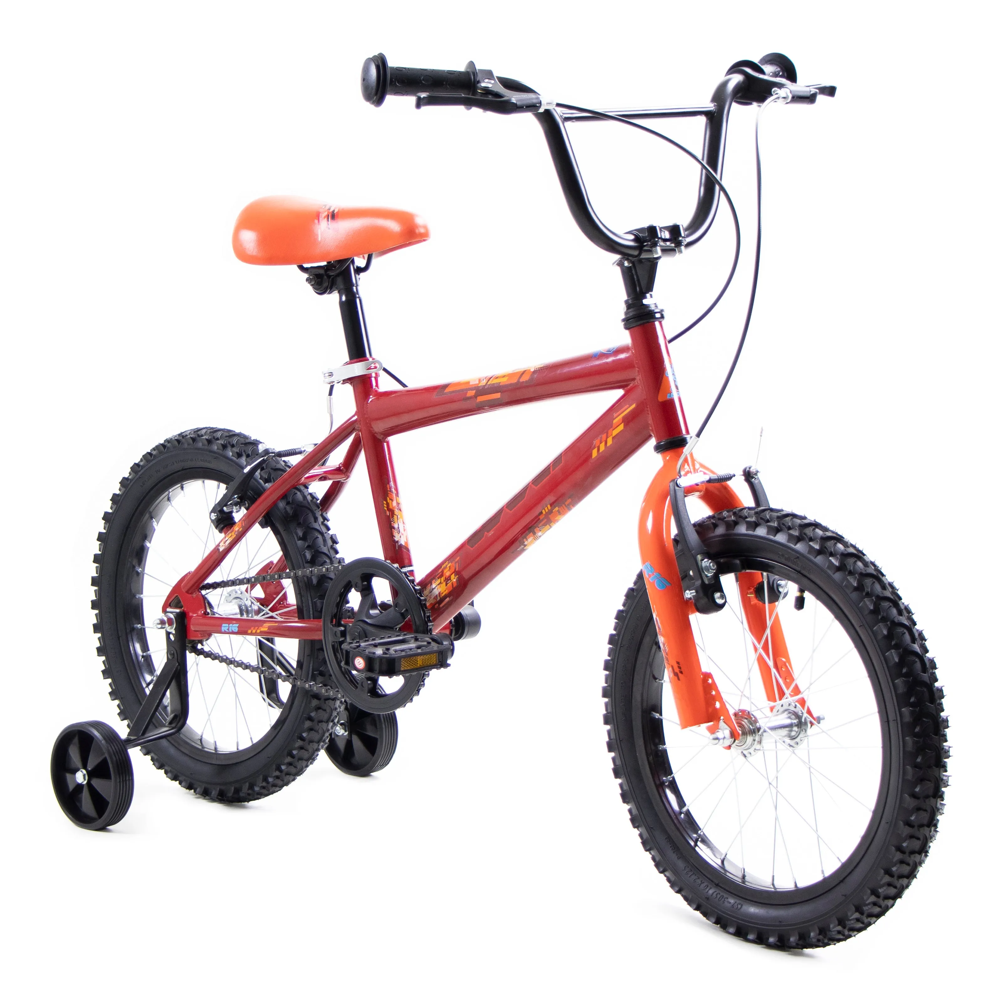 Bicicleta WOLF BMX R16 1V. Nio Frenos 'V' Ruedas Laterales Acero Guinda/Naranja Talla:UN