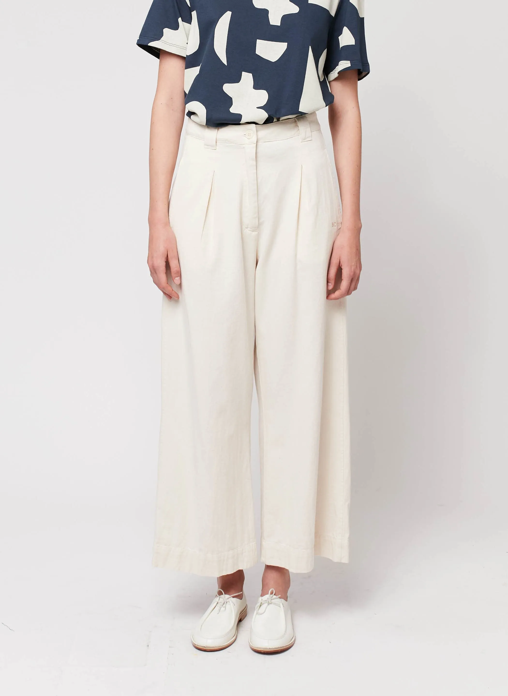 BOBO CHOSES Pantalón ancho de algodón de tiro alto en blanco