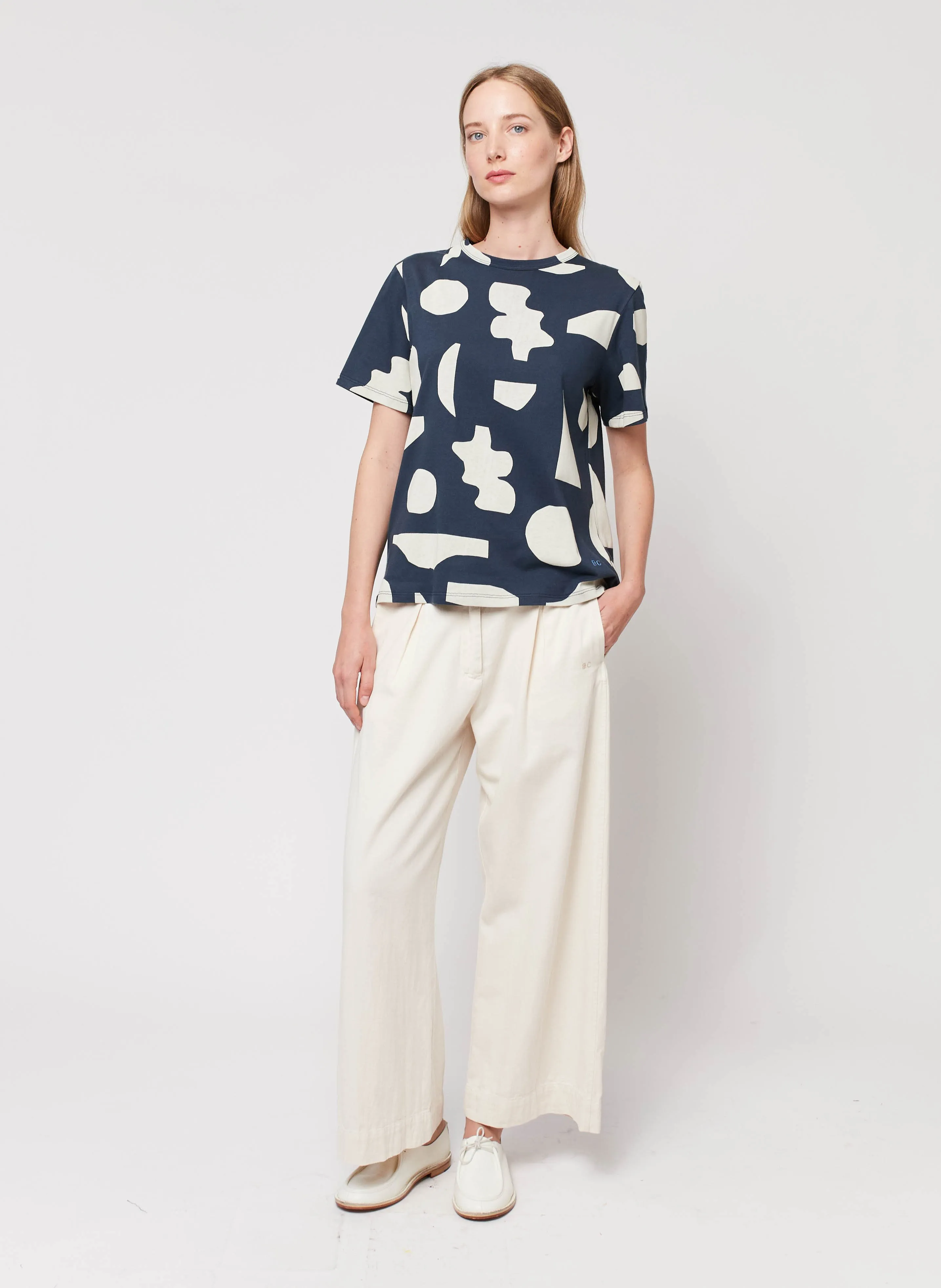 BOBO CHOSES Pantalón ancho de algodón de tiro alto en blanco