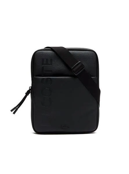 bolso lacoste plano negro hombre