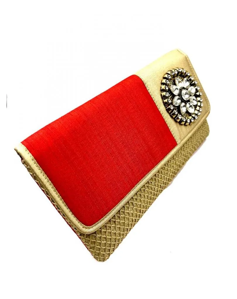BOLSOS ROJOS Y DORADOS CARTERA ELEGANTE CON PEDRERIA PARA BODAS