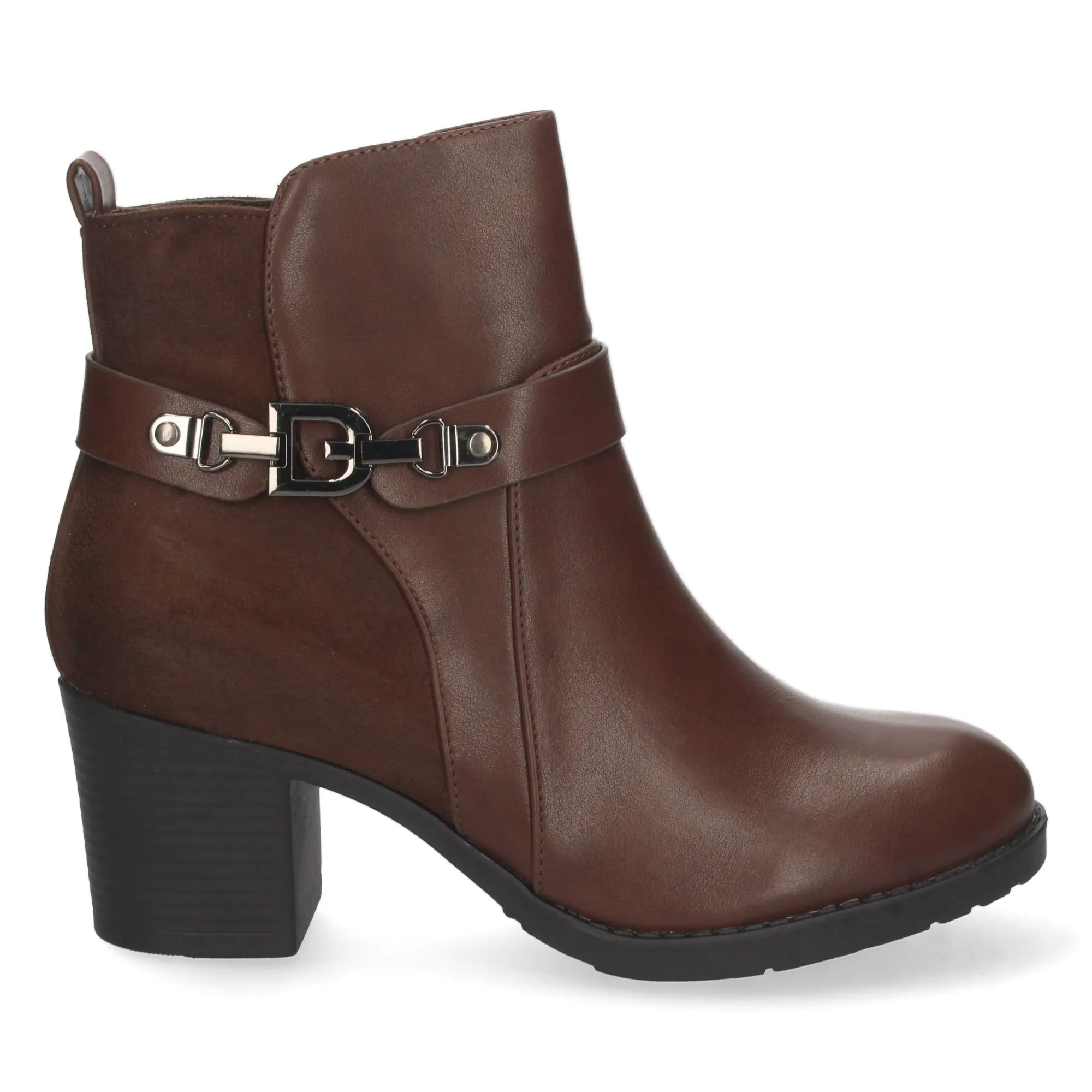 Botines tacón medio punta redonda mujer color marrón