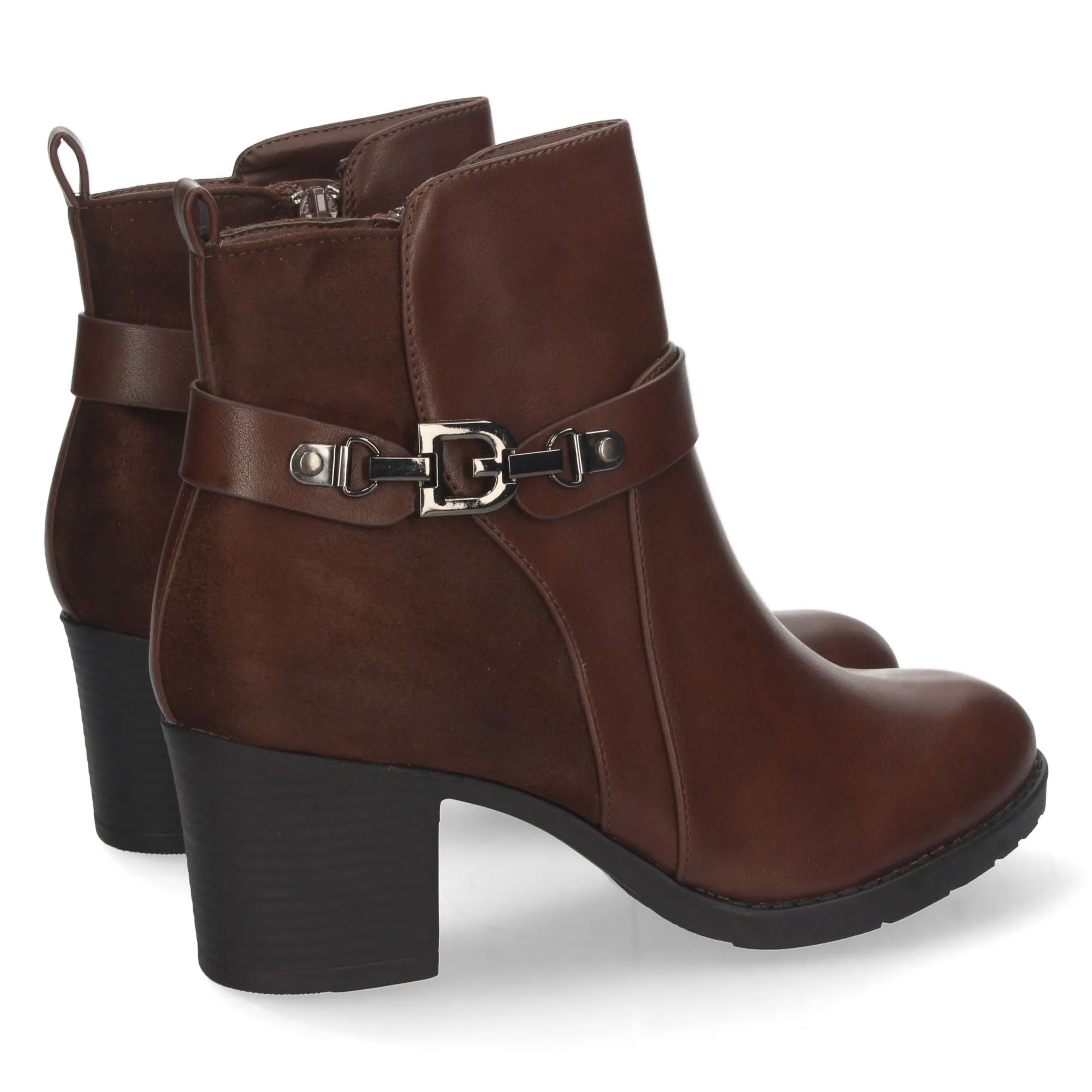 Botines tacón medio punta redonda mujer color marrón