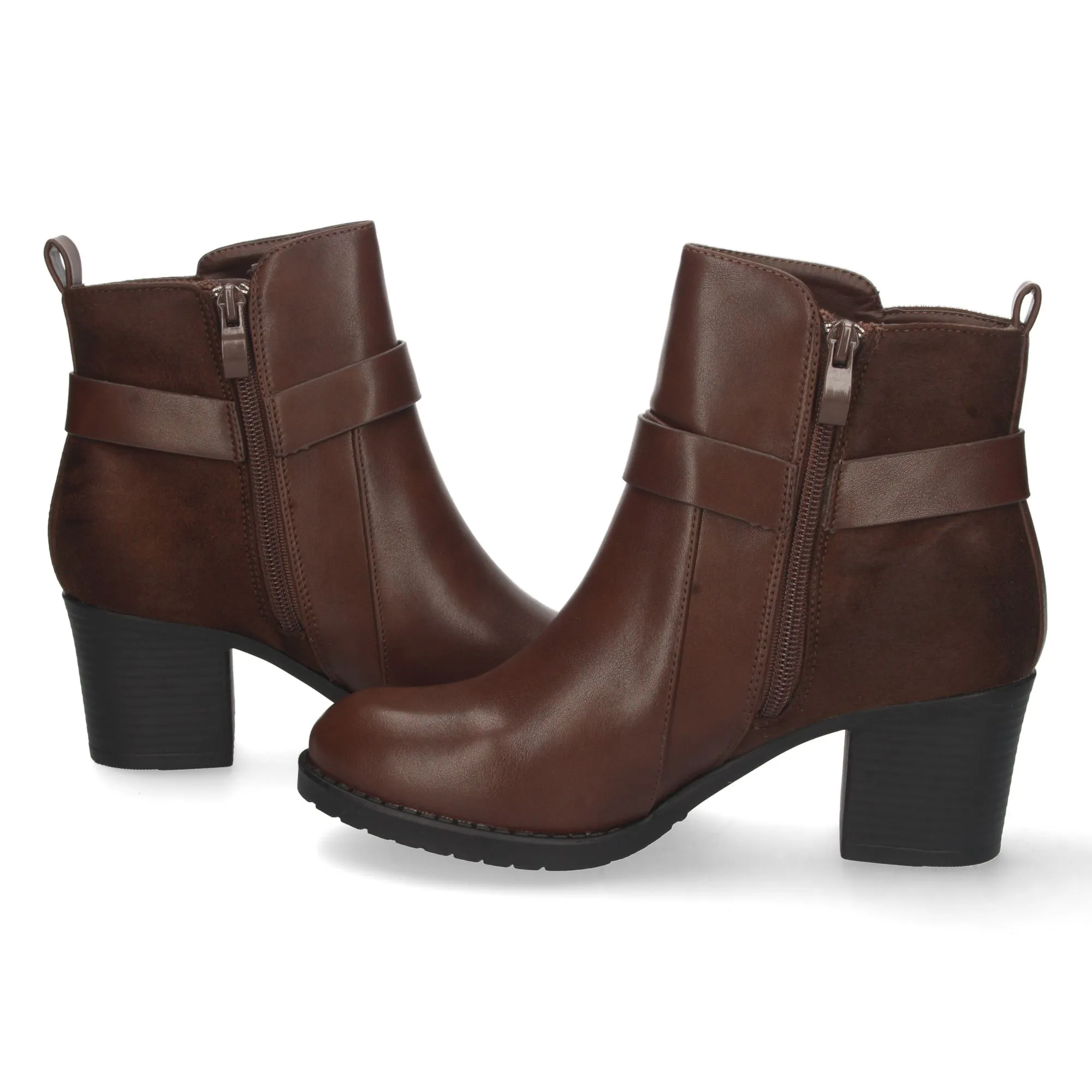 Botines tacón medio punta redonda mujer color marrón