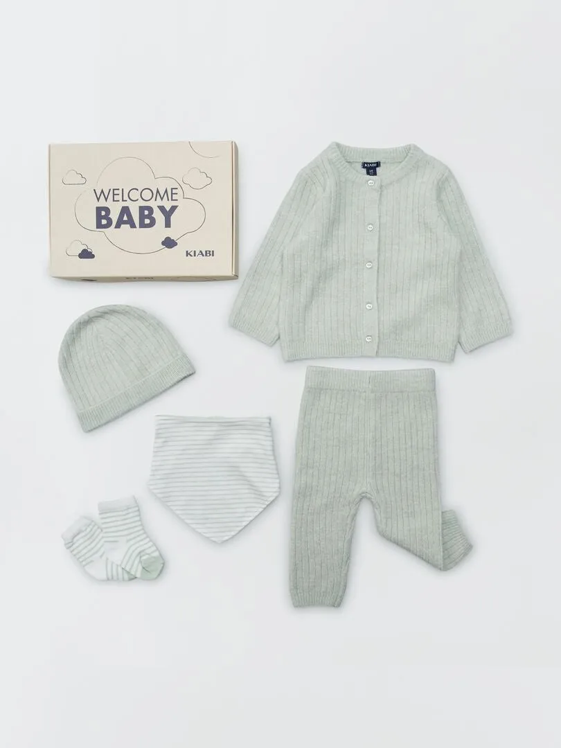 BOX DE NACIMIENTO 'WELCOME BABY' 5 PIEZAS  UNISEX  GRIS