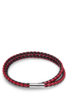 Brazalete de dos tonos con doble vuelta en piel trenzada italiana