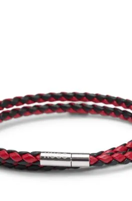 Brazalete de dos tonos con doble vuelta en piel trenzada italiana