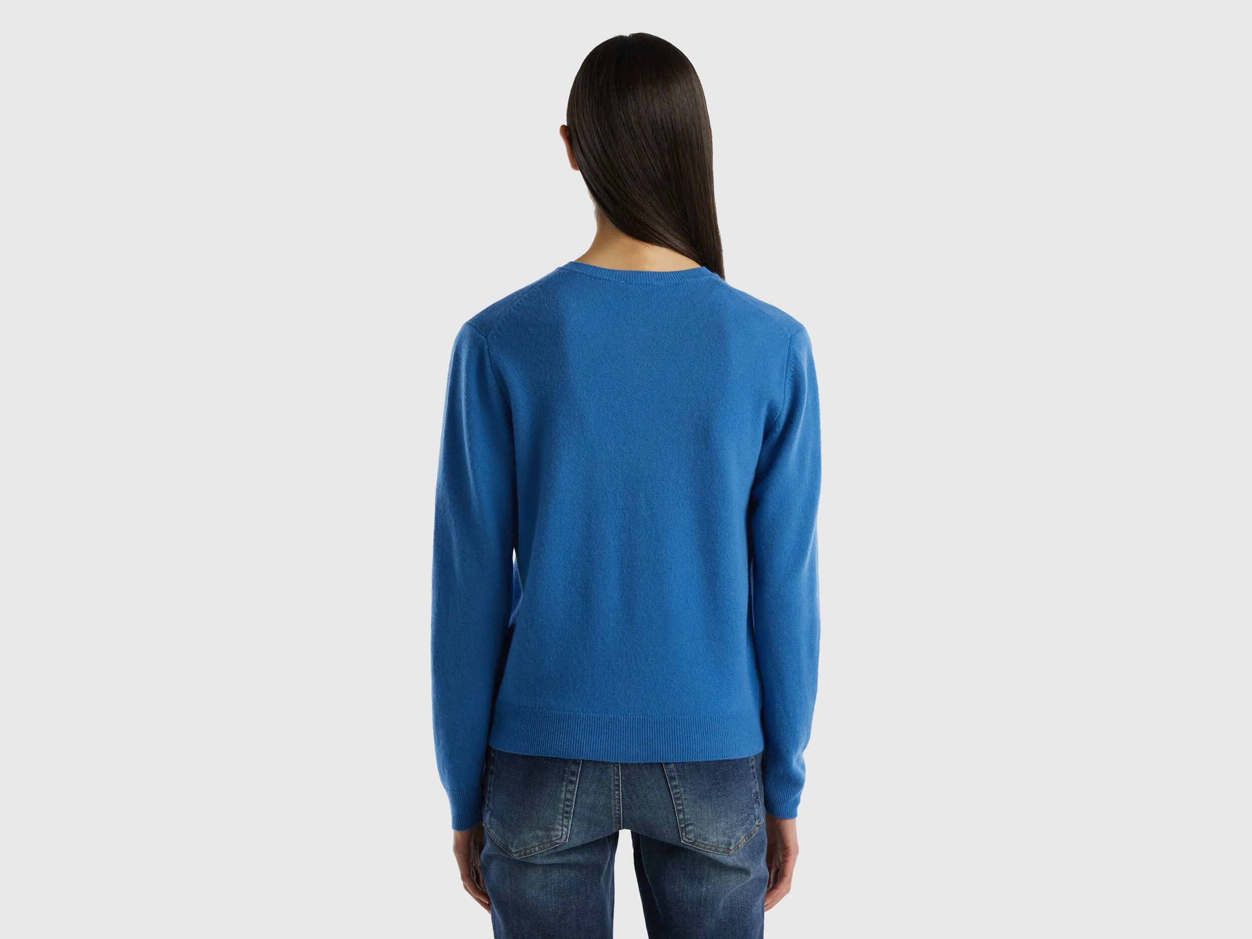 Cárdigan de cuello redondo azul oscuro de pura lana merina
