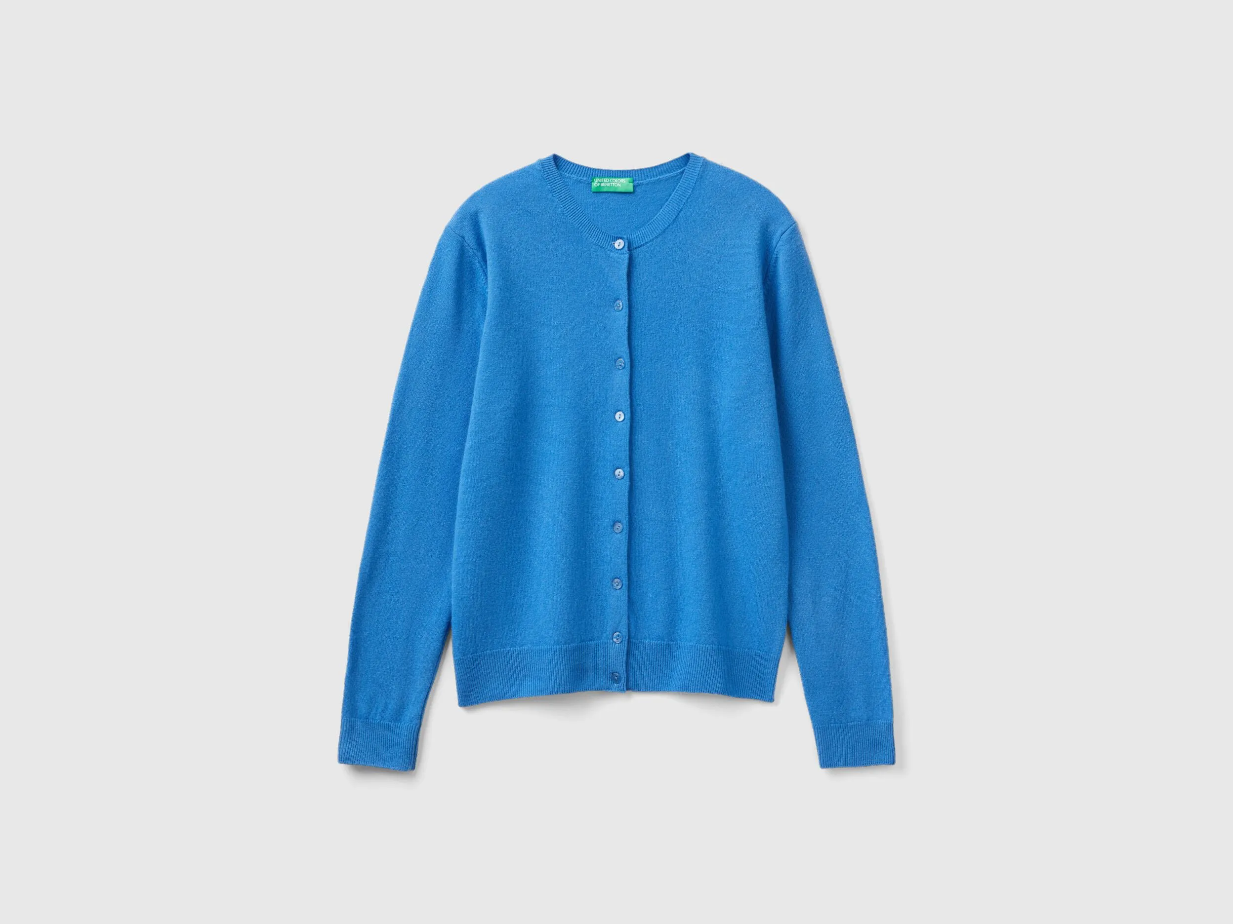 Cárdigan de cuello redondo azul oscuro de pura lana merina