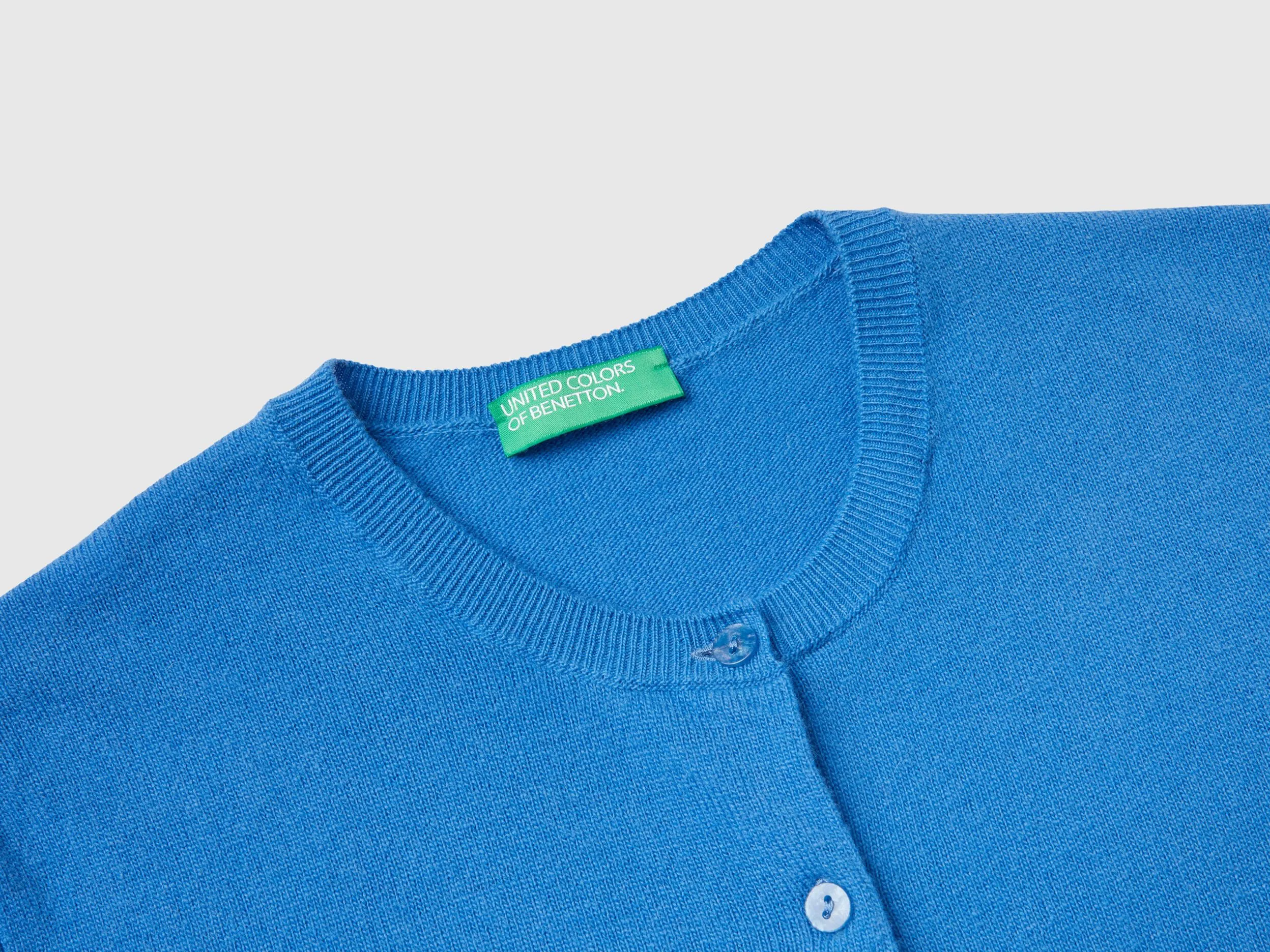 Cárdigan de cuello redondo azul oscuro de pura lana merina