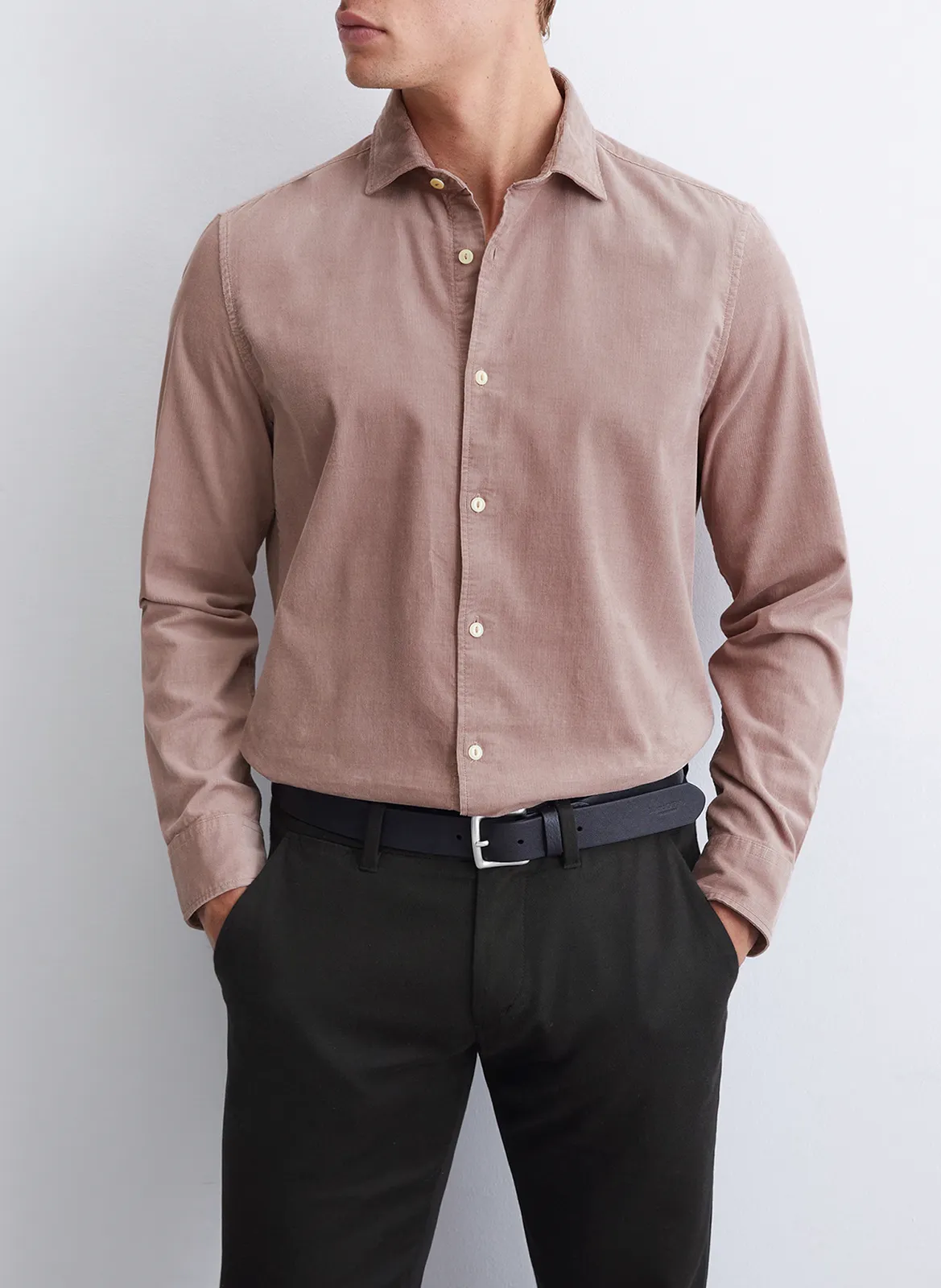 Camisa clásica de cuello recto en algodón orgánico en rosa