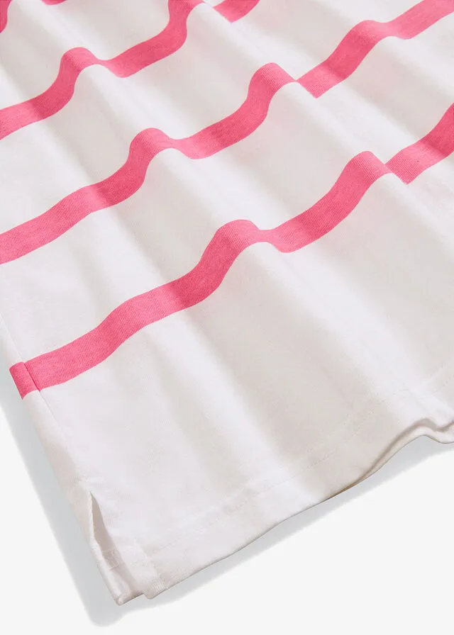 Camisa de algodón orgánico con manga larga Blanco/rosa flamenco con rayas horizontales