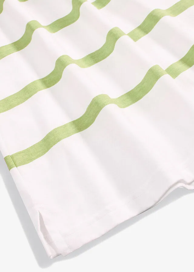 Camisa de algodón orgánico con manga larga Blanco/verde pera de rayas horizontales