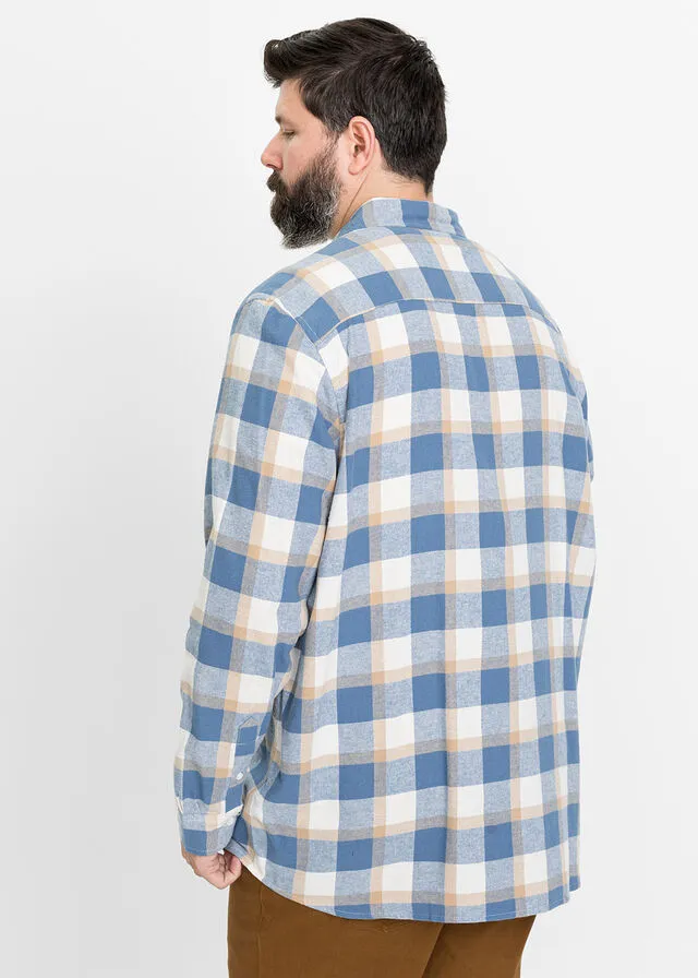 Camisa de manga larga de franela Blanco lana/café con leche de cuadros