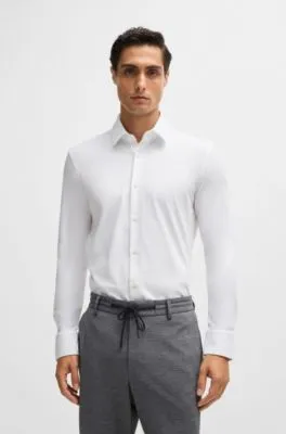 Camisa slim fit de punto en mezcla de algodón elástico técnico