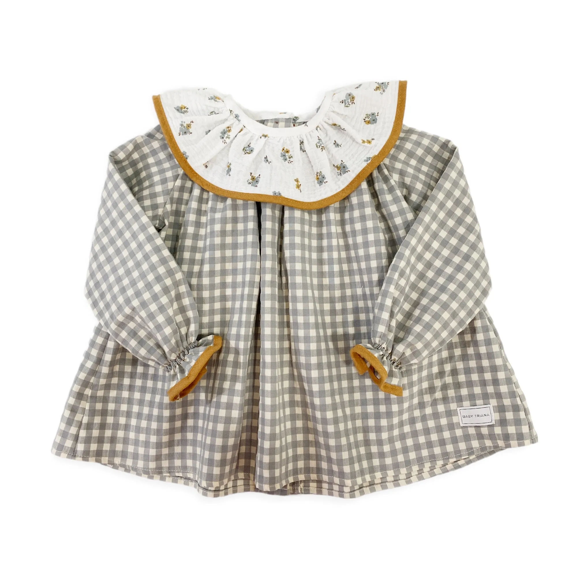 Camisa Triana Vichy Gris Cuello Flower