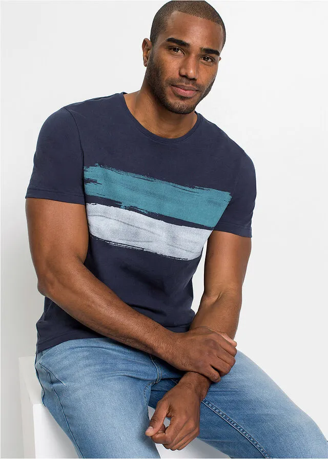 Camiseta con estampado azul marino rayas horizontales