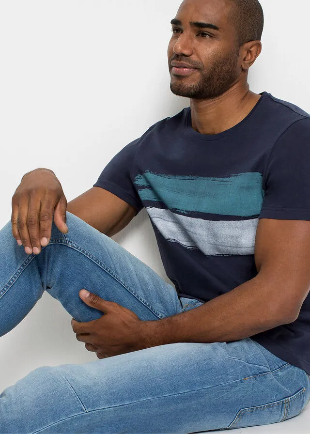 Camiseta con estampado azul marino rayas horizontales