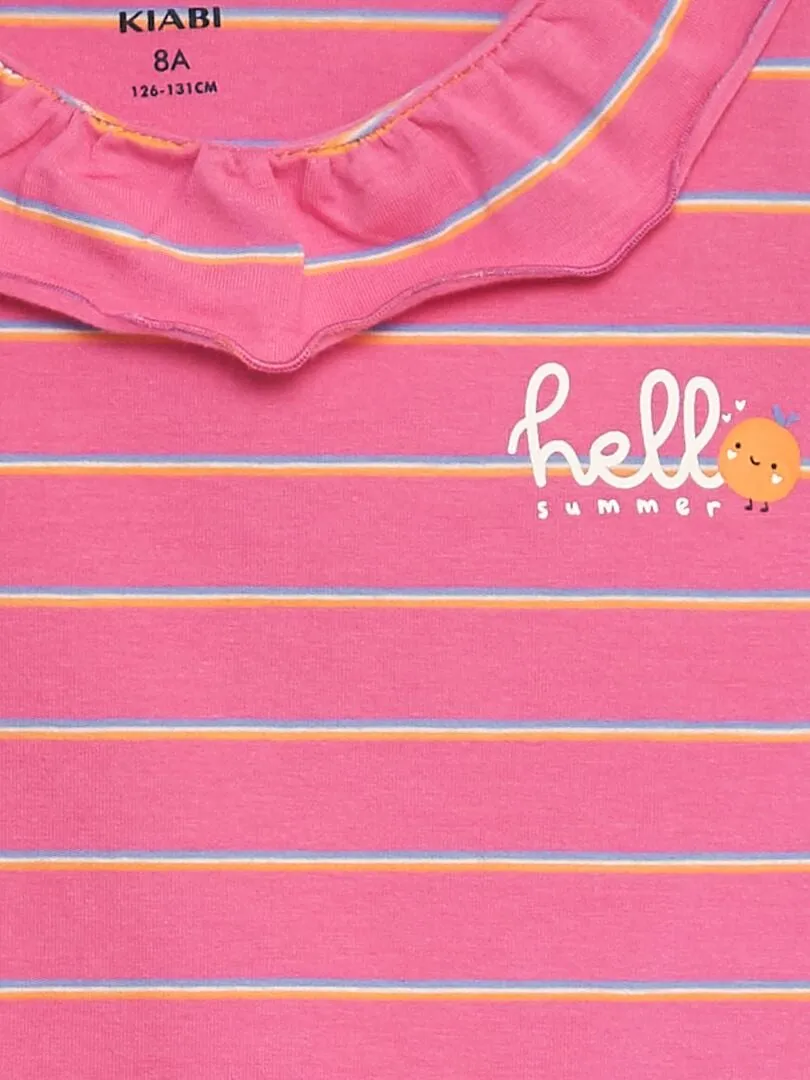 CAMISETA CON VOLANTE EN EL CUELLO  ROSA