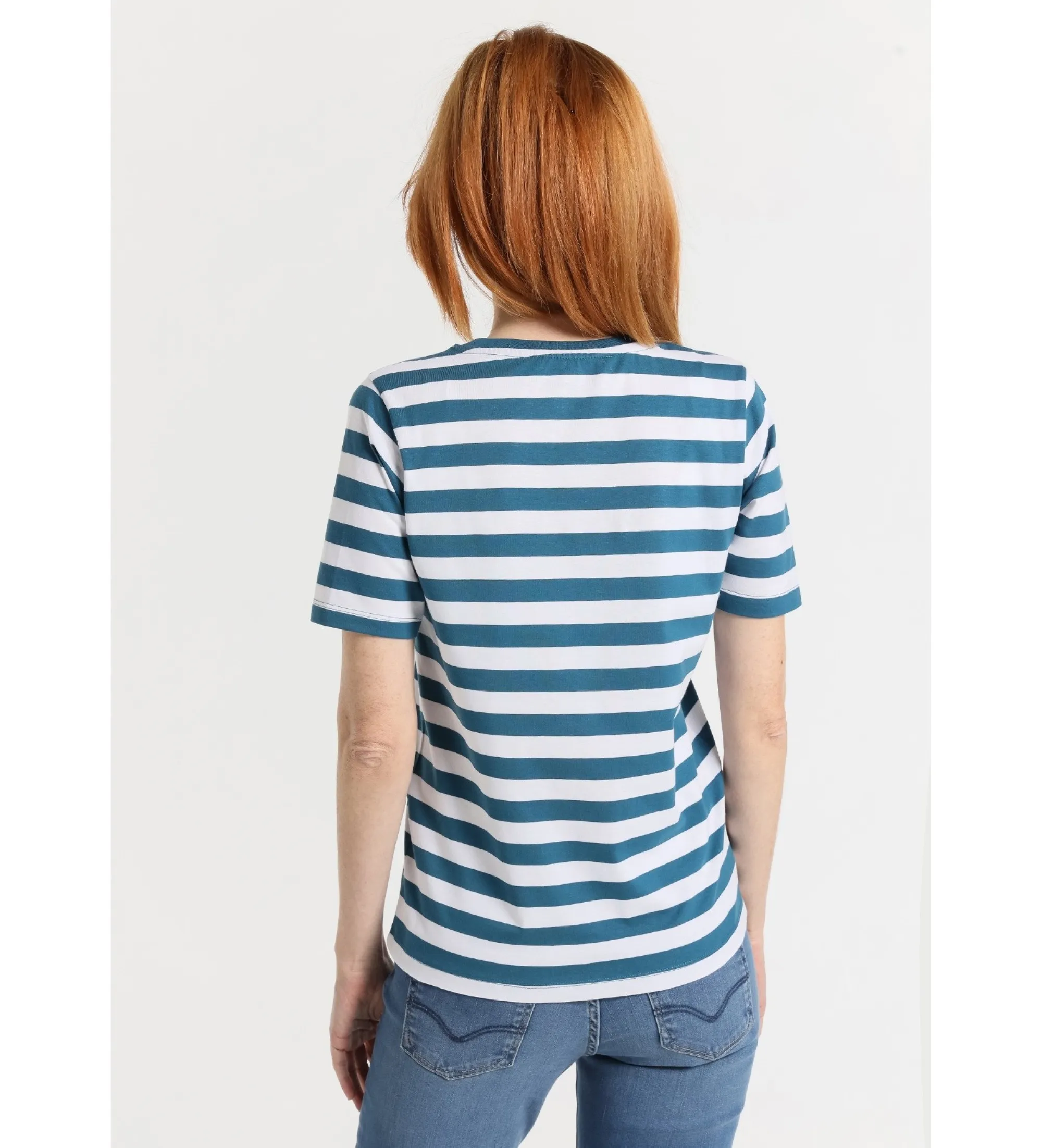 Camiseta de manga corta a rayas horizontales azul